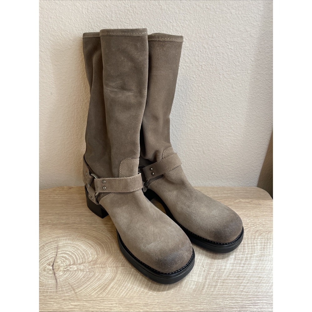 Steve Madden Astor Boots Womens 9 M Taupe Suede Leather Mid Calf Fashion Boots